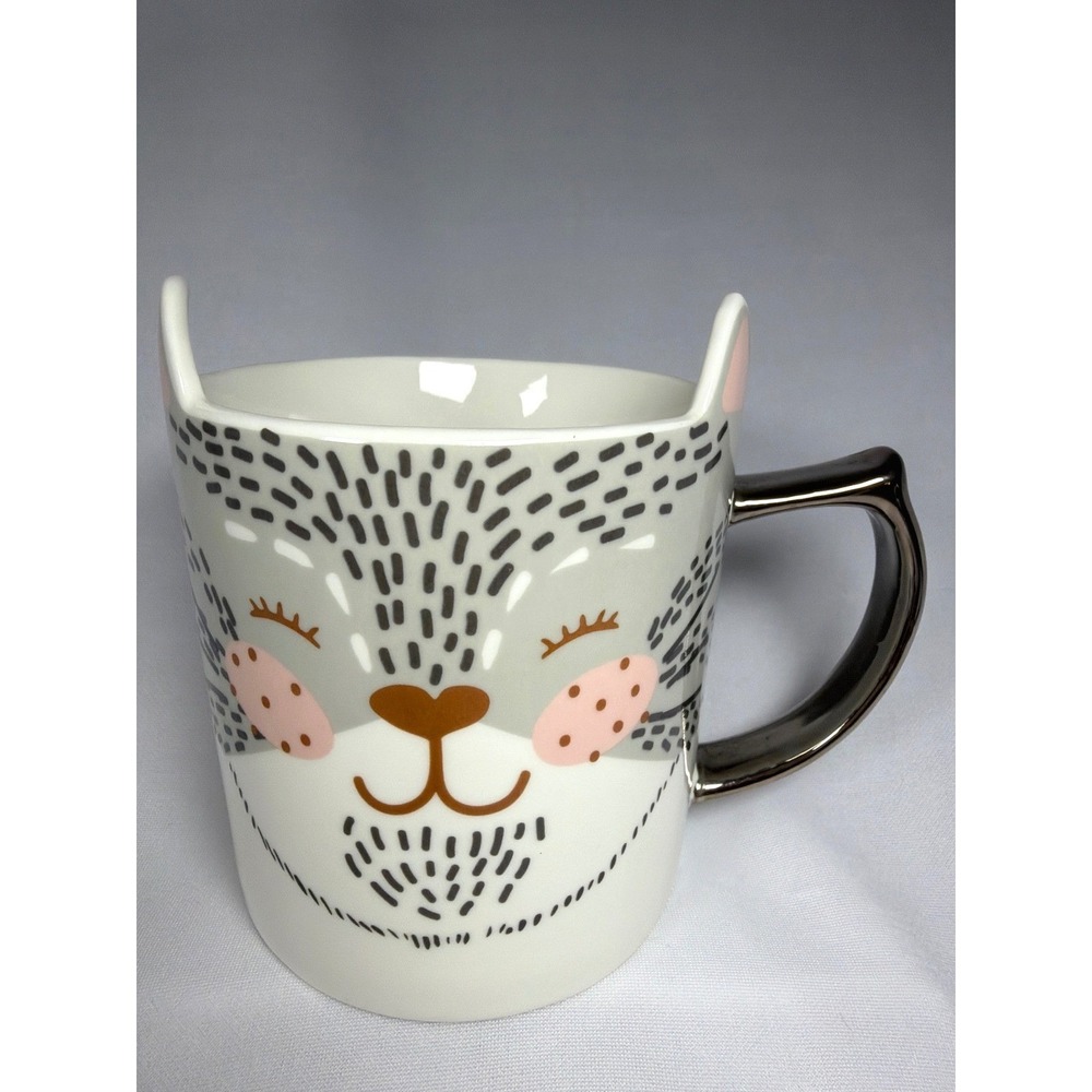 Rosanna Cat Face Ears Coffee Mug White Ceramic Metallic Handle‎ KawaiiUnique!